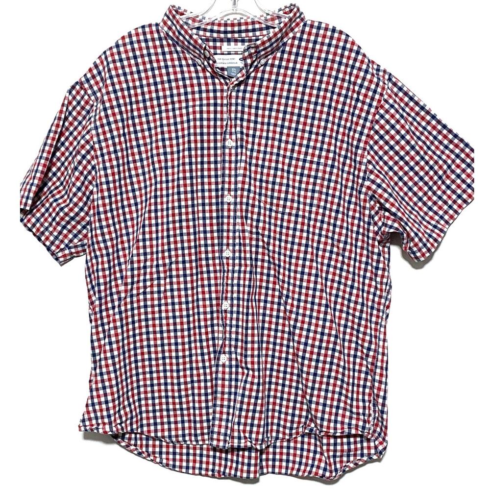 Old Navy Slim Fit Classic Button Shirt Mens XXL Preppy Red Blue Plaid Office Y2K